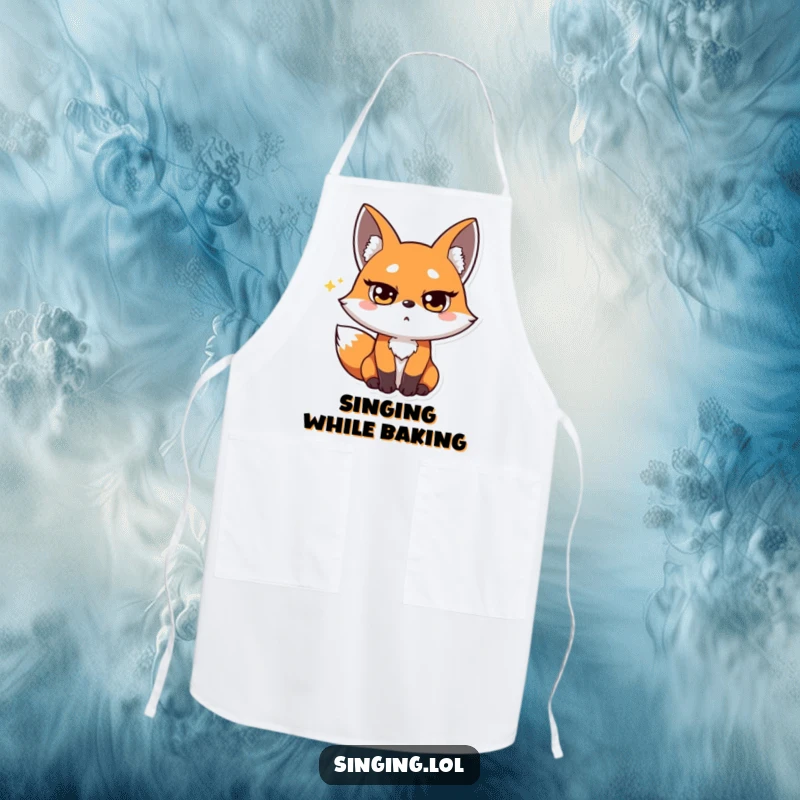 Funny Fox Opera Singer Apron: A surprised fox hits a high note with squinted eyes, humorous and practical kitchen wear.