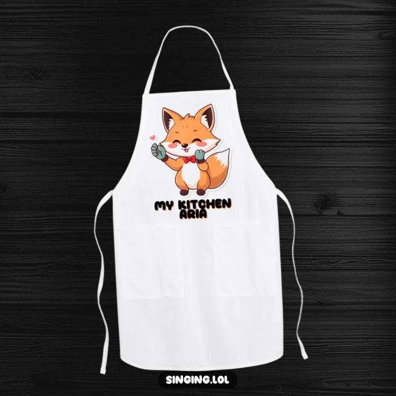 Funny Opera Fox Apron: A playful fox in opera gloves singing during a cooking session. Protects clothes with a side of musical comedy.