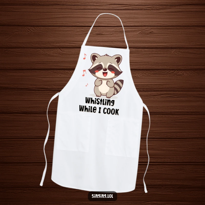 Funny Raccoon Humming Apron: A happy raccoon humming a tune while preparing food. Practical kitchen wear with a dose of musical charm.