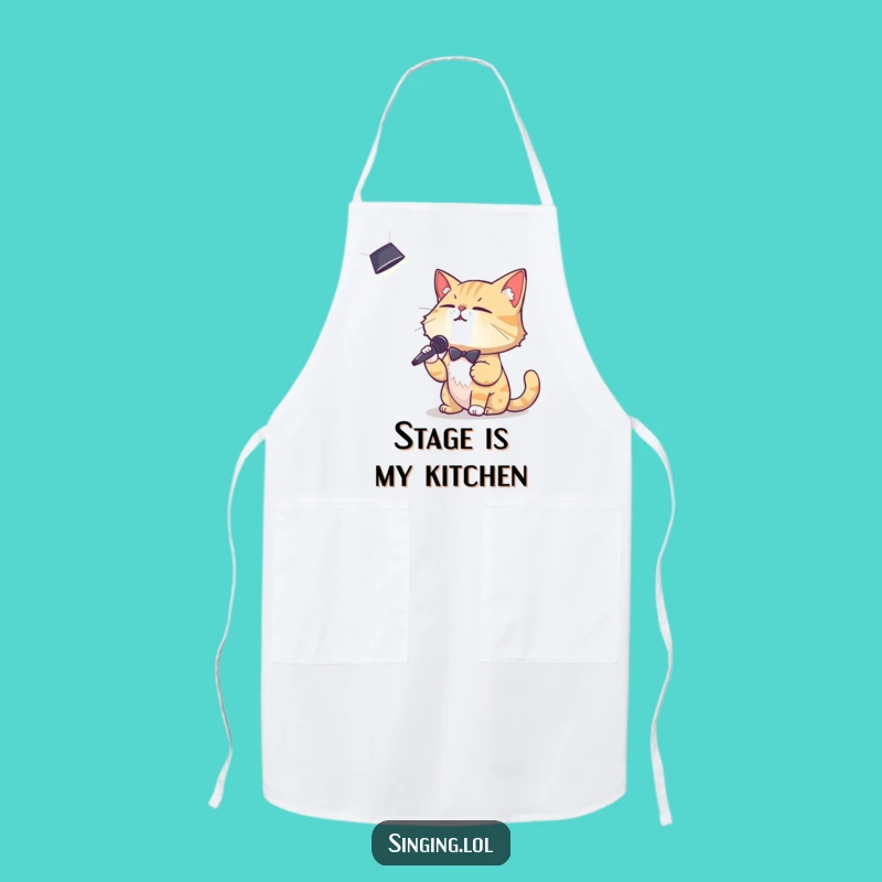 Funny Crooning Cat Apron: Hilarious Kitchen Wear for the Cat-Loving Performer Chef
