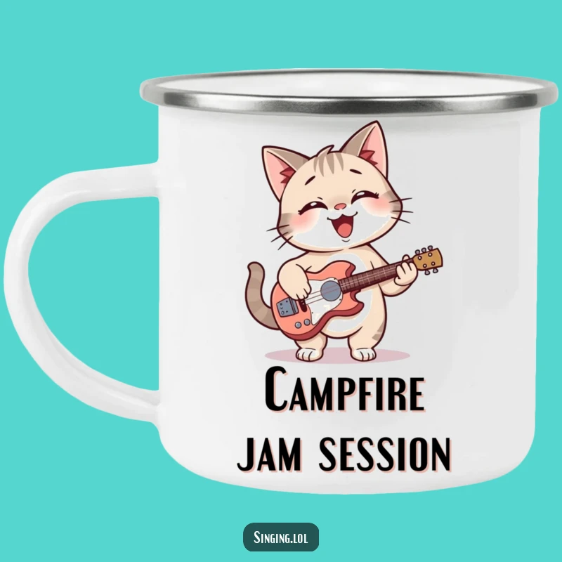 Funny Cat Guitar Camping Mug: Campfire Tunes, Perfect Gift!