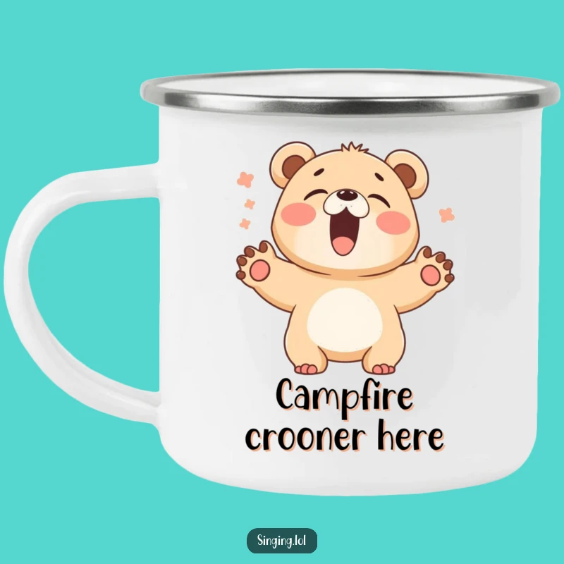 Funny Bear Cub Singer Camping Mug - Roar with Your Morning Coffee