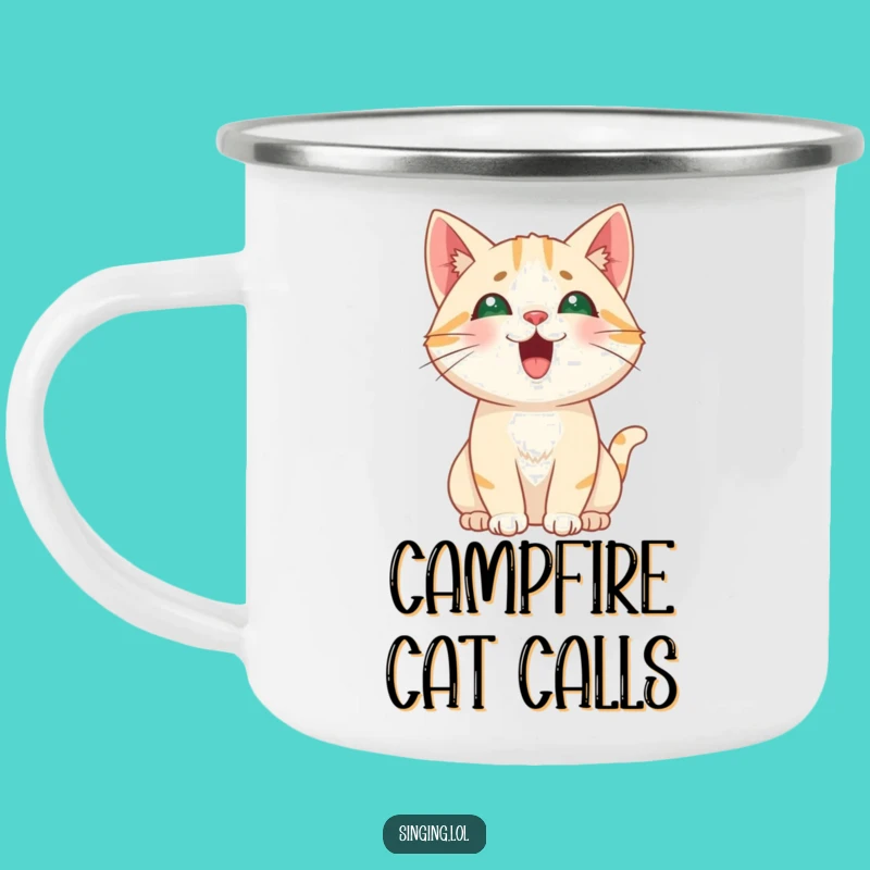 Funny Cat Meowing Camping Mug - High Pitch Adventures with Feline Fun