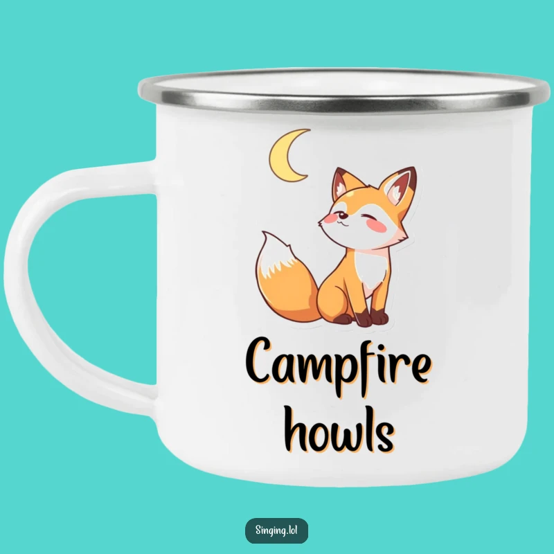 Funny Howling Fox Camping Mug - Playful Moon Enamel, Perfect Outdoor Funny Gift!
