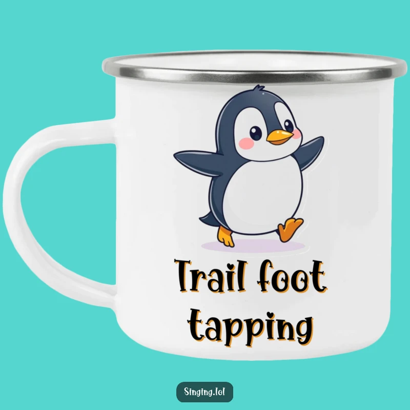 Funny Penguin Tapping Feet Camping Mug: Adventure with Hilarious Rhythm