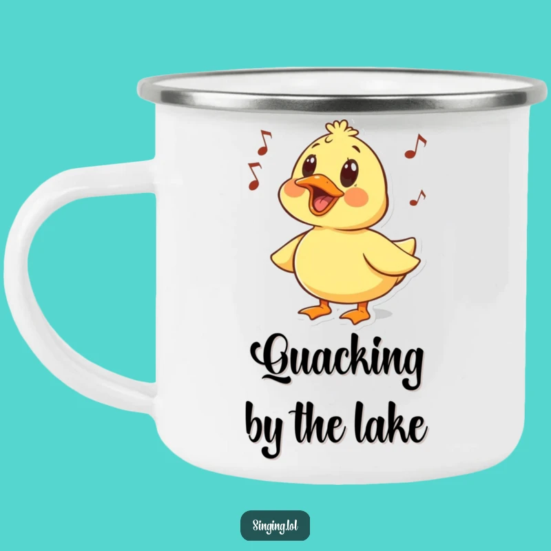 Funny Surprised Duck Camping Mug: Quacking Character Enamel, Outdoor Melody Fun
