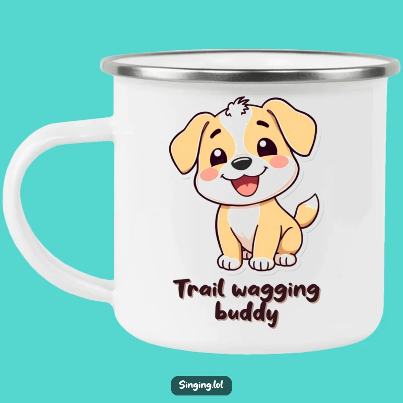 Funny Puppy Wagging Tail Camping Mug: Happy Trails and Coffee!