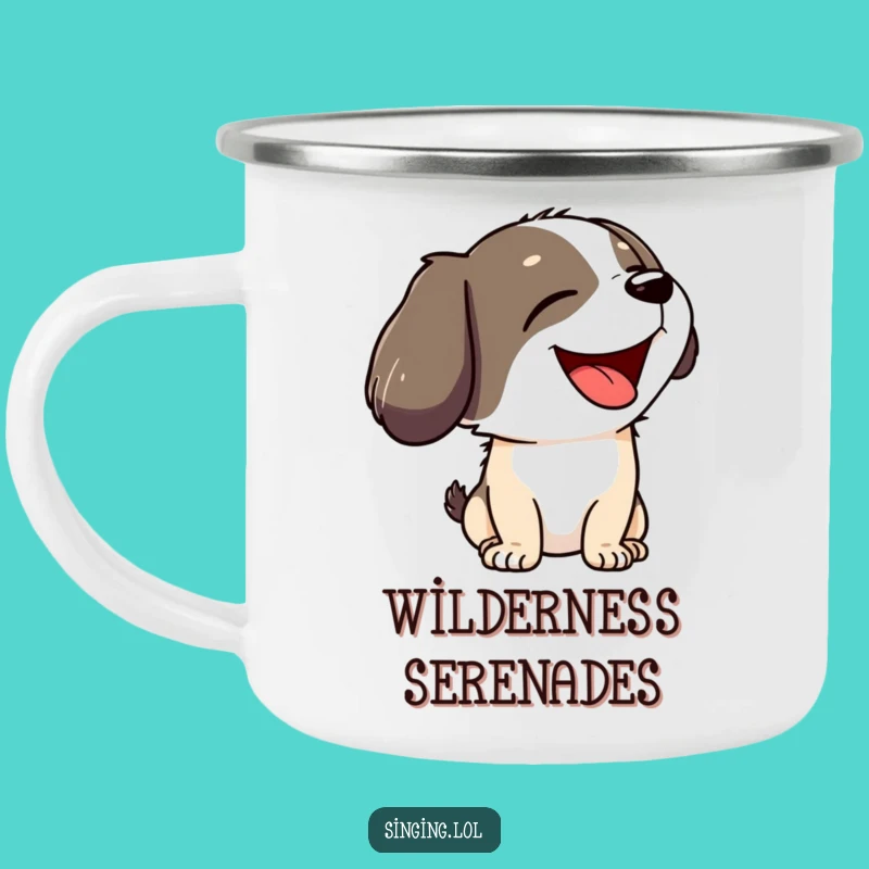 Funny Howling Dog Camping Mug - Joyful Canine Enamel, Perfect Outdoor Funny Gift!