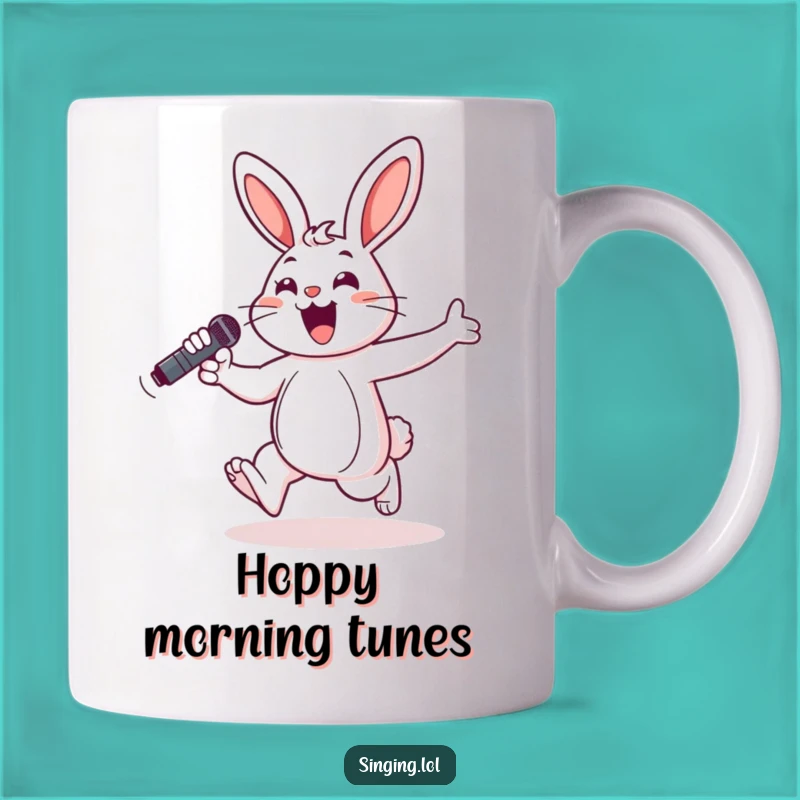 Funny Cheerful Bunny Singer Mug - Rock Your Morning Gift