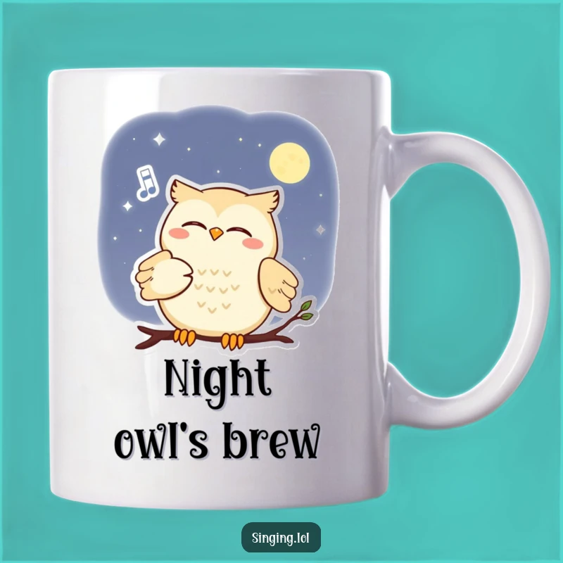 Funny Smiling Owl Moon Serenade Mug - Whimsical Night Owl Gift