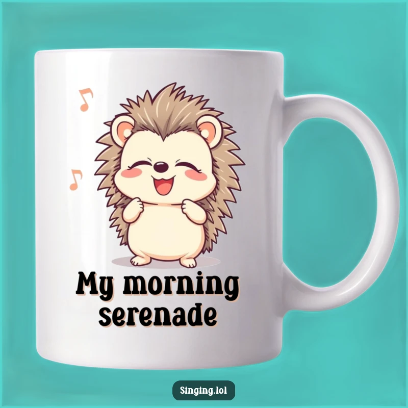 Funny Hedgehog Singer Mug: Joyful Songbird Character, Perfect Musical Gift