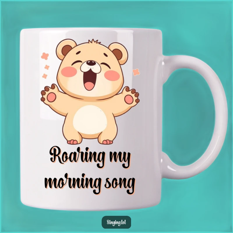 Funny Bear Cub Singer Mug - Hilarious Joyful Roar Gift for Fun Lovers