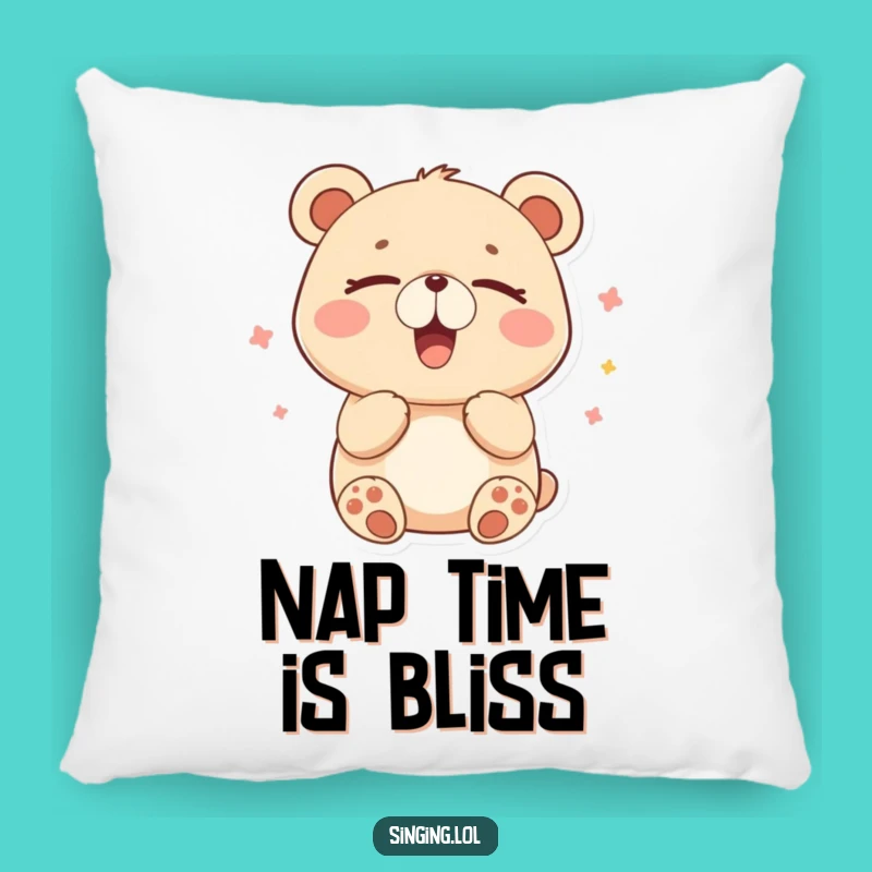 Comfy Funny Happy Bear Hummer Pillow - Cozy Serene Decor