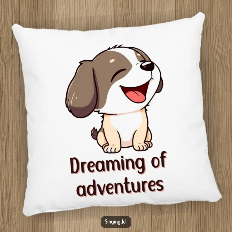 Funny decorative pillow with a joyful dog character howling with its head tilted back, perfect for comfort.