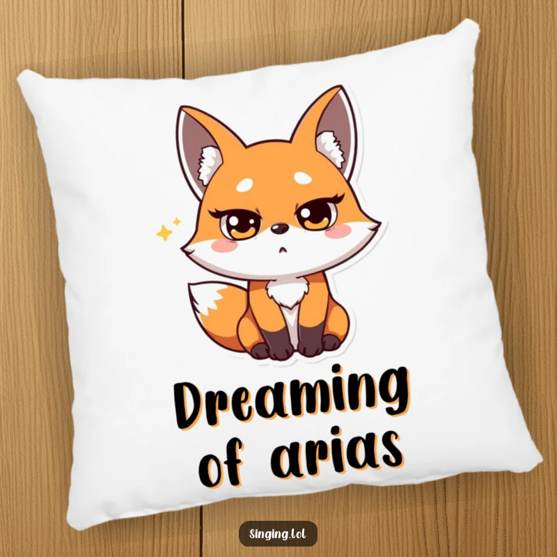 Funny Fox Opera Singer Pillow: A surprised fox hits a high note with squinted eyes, a soft and dramatic accent piece.