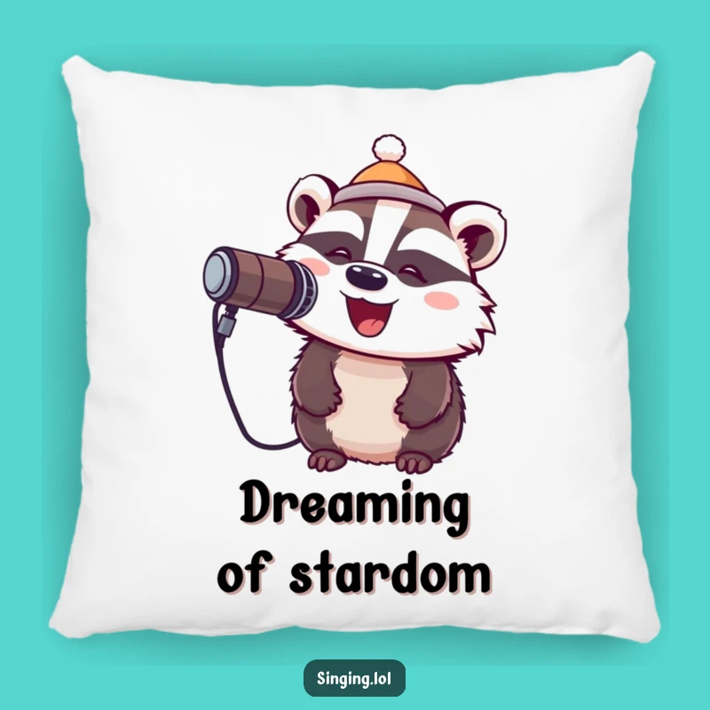 Cozy Funny Badger Rockstar Pillow: Cuddle Up with a Tune!