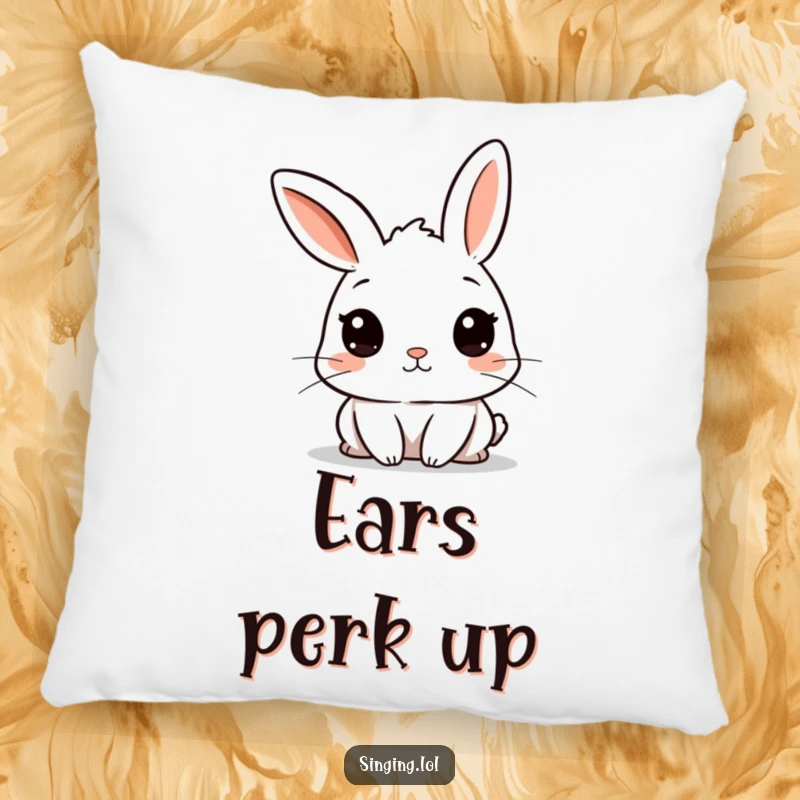 Funny pillow featuring a curious rabbit character with twitching ears, perfect for adding a humorous and observant touch.