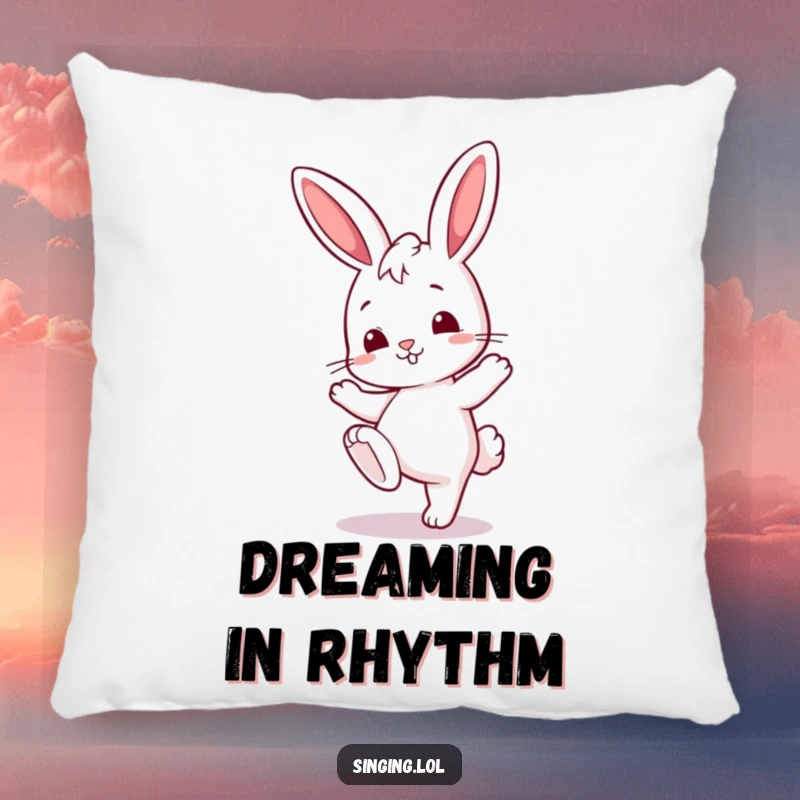 Funny pillow featuring a curious bunny tapping its foot, offering soft comfort and a musical theme.