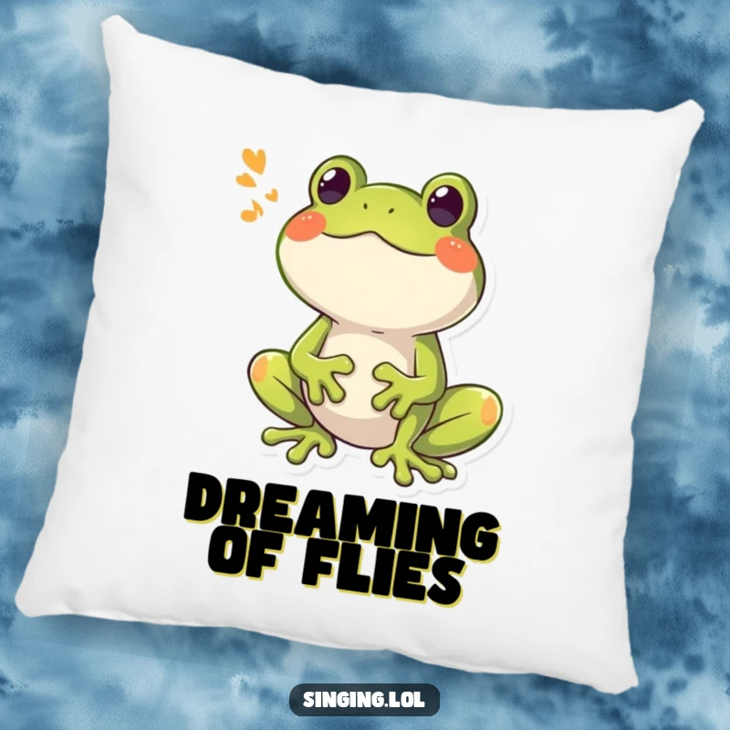 Funny Frog Croaking Pillow, a happy frog character croaking a booming song, offering soft comfort and playful humor.