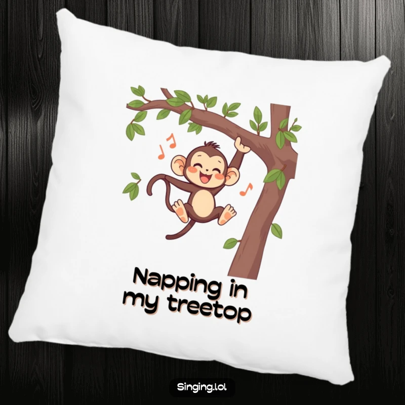 Funny Monkey Singing Pillow, a cheerful primate character swinging and singing, adding whimsical comfort and humor to upholstery.