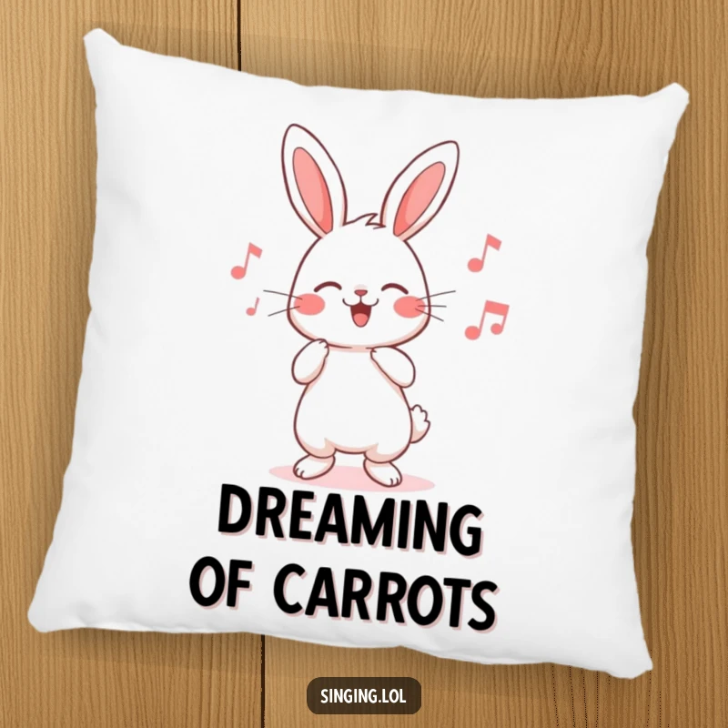 Funny rabbit pillow featuring a cute character humming a cheerful tune, perfect for cozying up and bringing smiles.