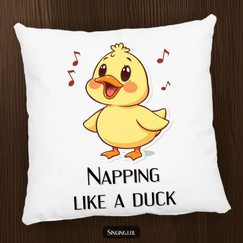 Funny pillow featuring a surprised duck character quacking a humorous melody, offering cozy comfort and whimsical humor.