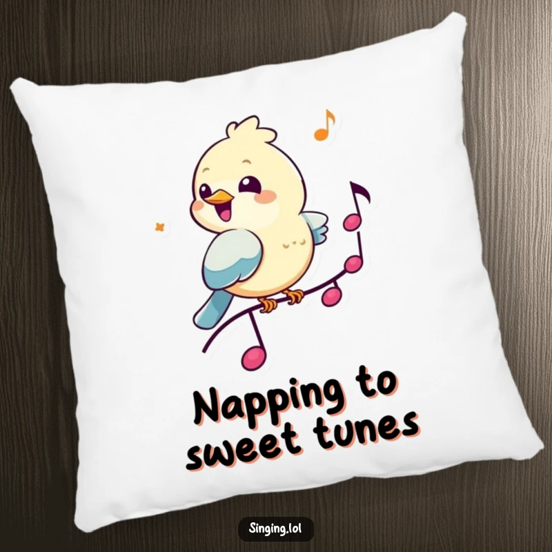 Funny Bird Musician Pillow: A cheerful bird chirps happily on a musical note, a soft and melodious accent for any room.