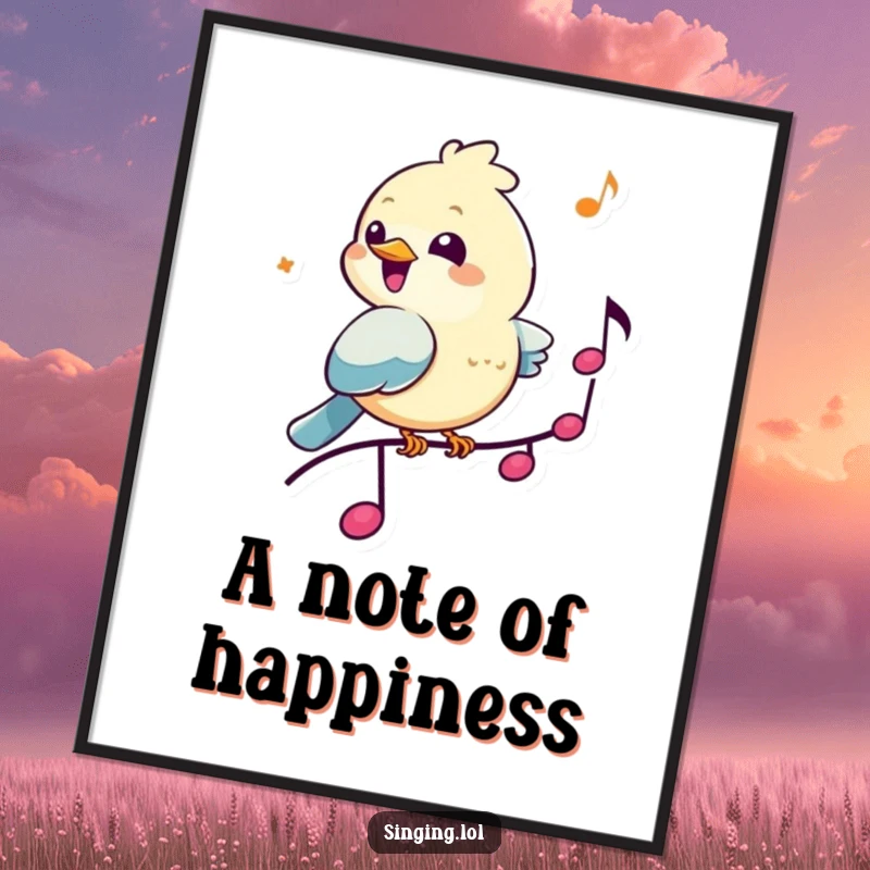 Funny Bird Musician Digital Art Print: A cheerful bird chirps on a musical note, creating joyful and melodic wall art.