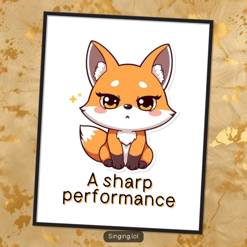 Funny Fox Opera Singer Digital Art Print: A surprised fox hits a high note with squinted eyes, dramatic and humorous artwork.