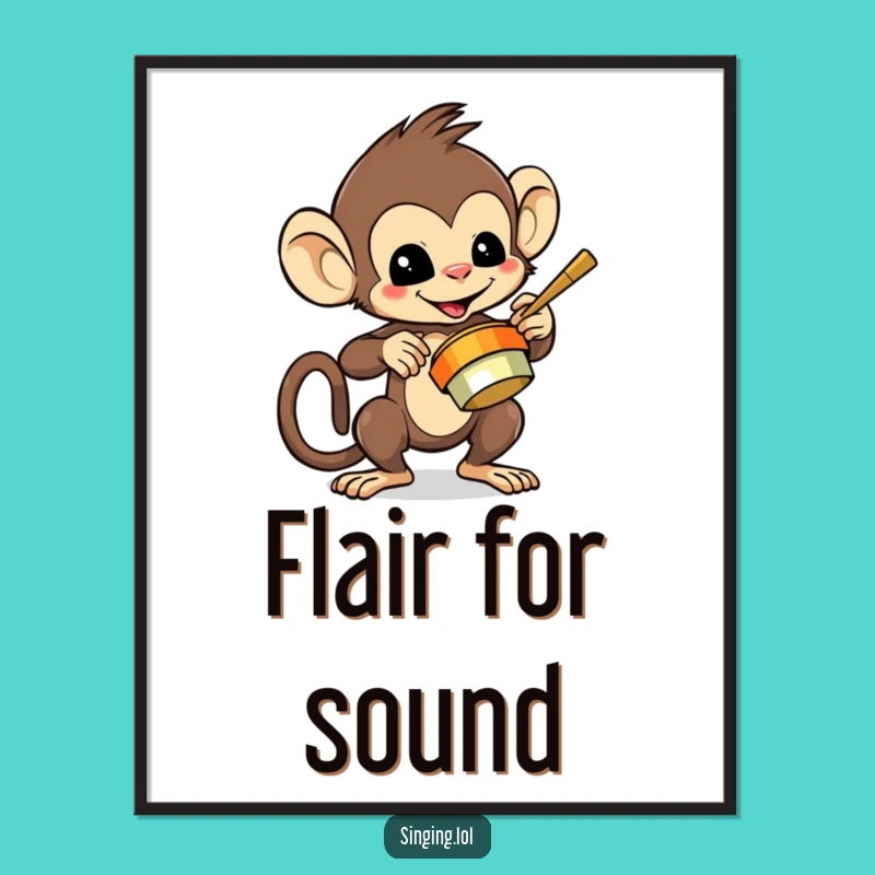 Funny Monkey Playing Cymbals Digital Art - Instant Energetic Decor, Fun Gift