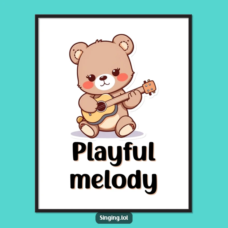 Funny Bear Cub Guitar Digital Art: Rock Star Vibes for Your Walls!