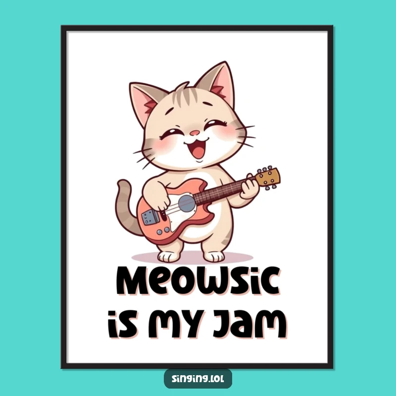 Funny Cat Guitar Digital Art: Instant Melody, Perfect Decor Gift!