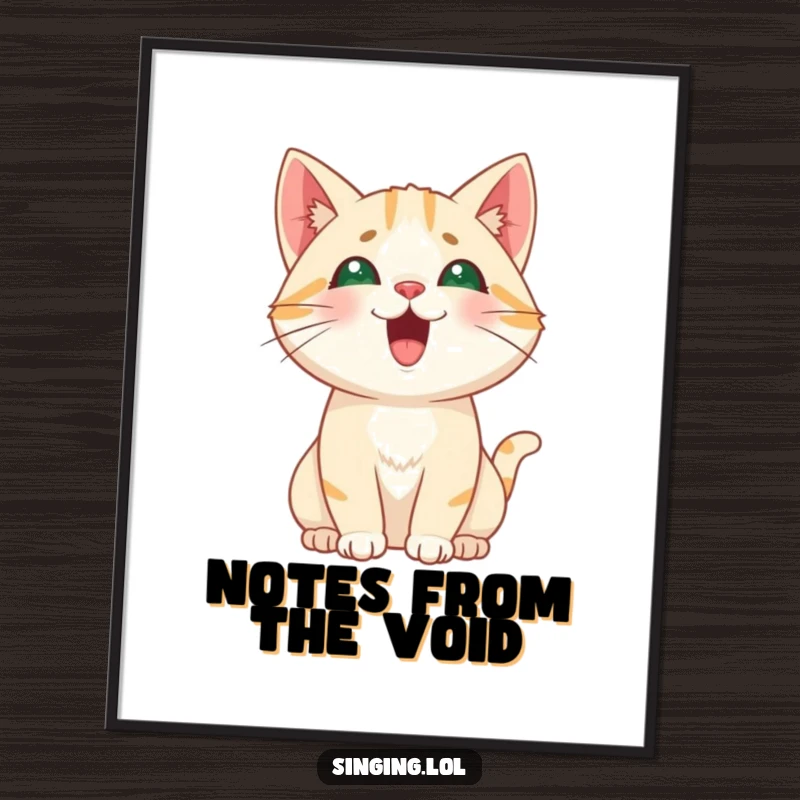 Funny Cat Meowing Digital Art Print, a humorous illustration of a curious cat emitting a high, playful pitch.