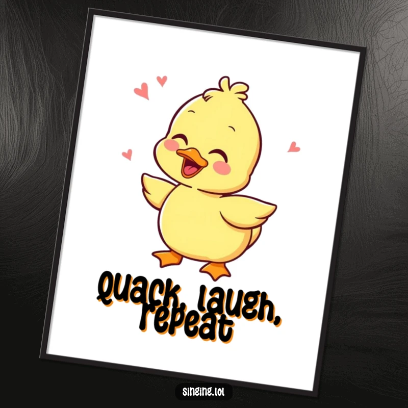 Funny digital art print of a joyful duckling character, captured mid-quack with infectious giggles, ready to bring humor to any display.