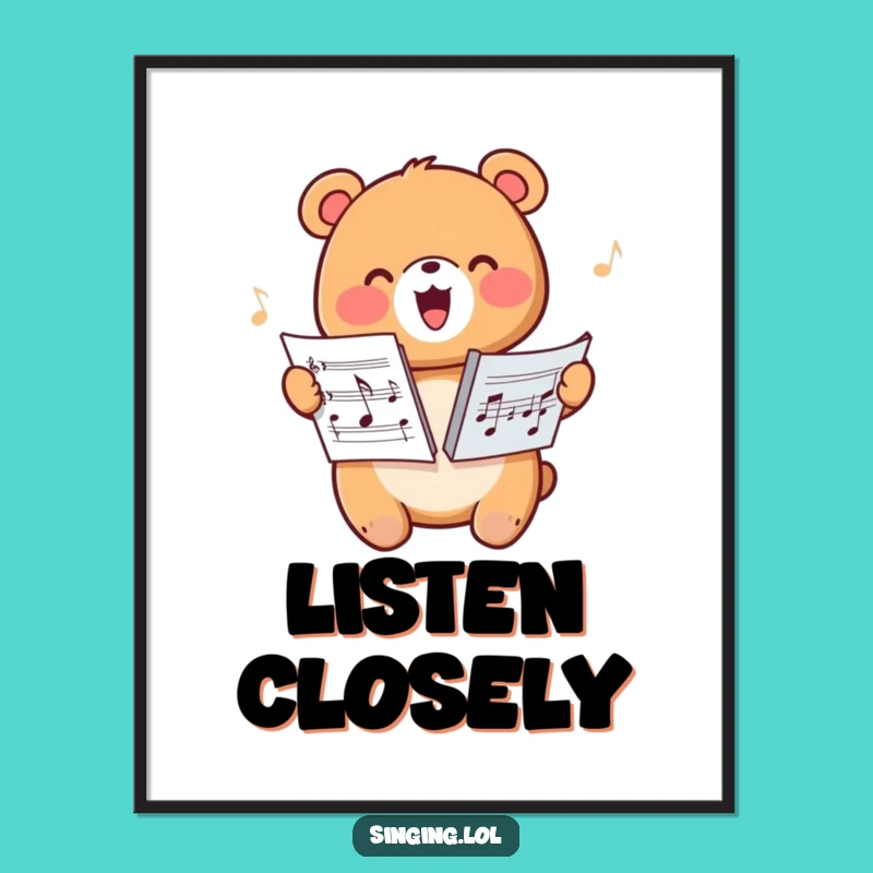 Funny Happy Bear Harmonizing Digital Art - Instant Musical Decor, Character Gift