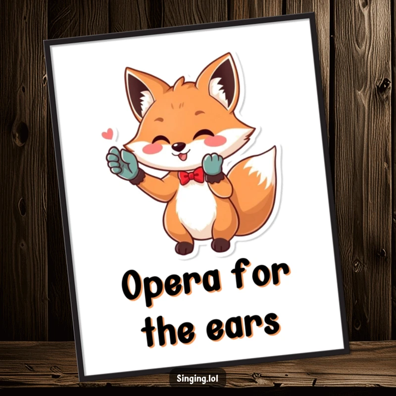 Funny Opera Fox Digital Art Print: A playful fox in opera gloves delivering a powerful high note. Perfect for digital display or printing.