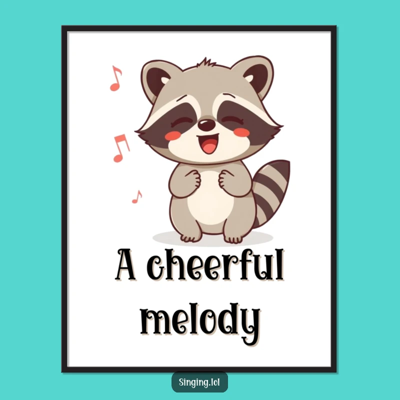 Funny Raccoon Humming Digital Art: Joyful Critter Sings, Printable Funny Gift