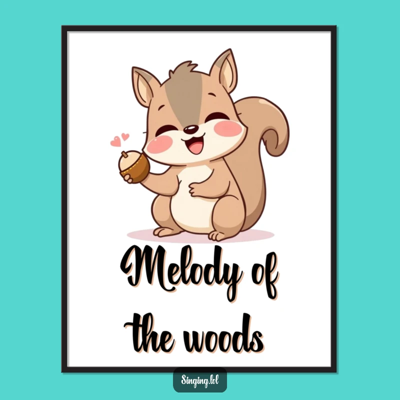 Funny Singing Squirrel Digital Art: Cheerful Rodent Melody Print, Gift
