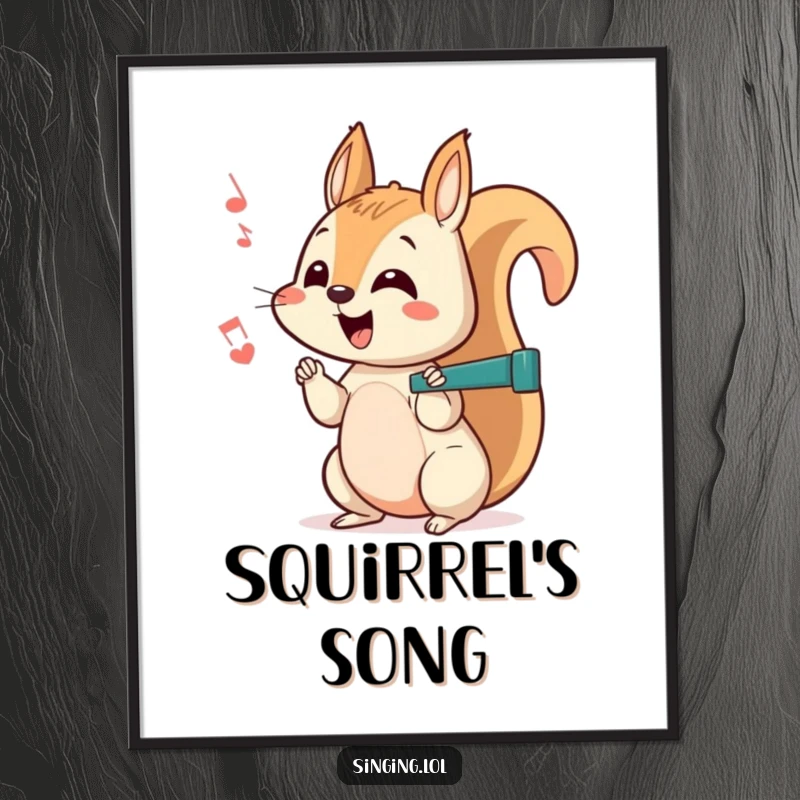 Funny squirrel digital art print of a curious character chattering a happy, off-key rhythm, ready to liven up any space.