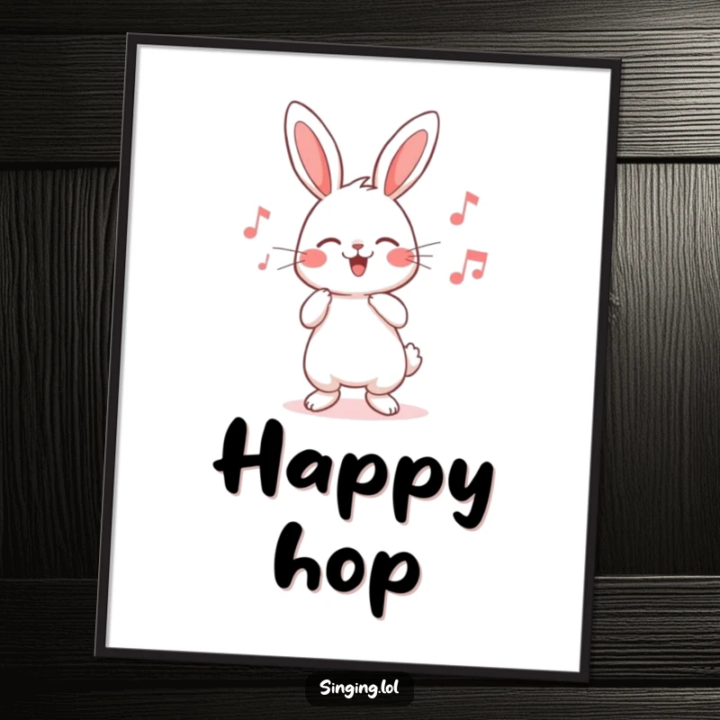 Funny rabbit digital art print of a cute character humming a cheerful song, perfect for adding a touch of sweet joy.