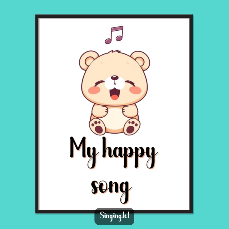 Instant Charm Funny Singing Bear Cub Digital Art Print for Music Lovers