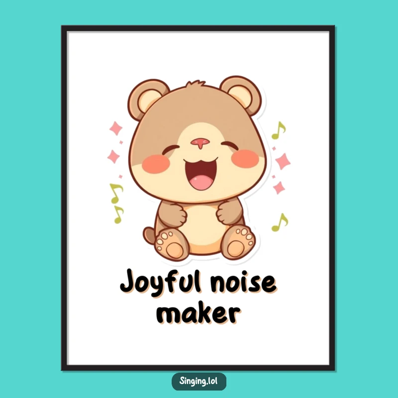 Funny Bear Cub Singing Digital Art: Instant Cheerful Decor, A Hilarious Gift Download