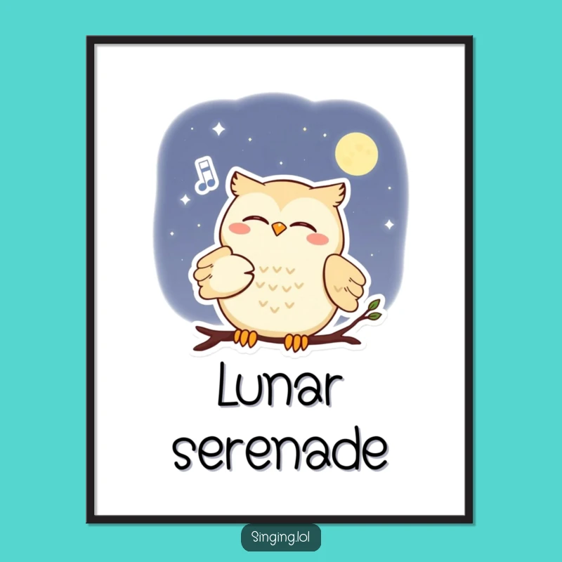 Funny Owl Moon Serenade Digital Art - Instant Whimsical Decor