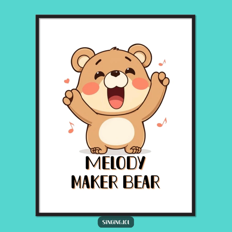 Funny Bear Digital Art Print: Instant Download of Hilarious Singing Bear for Your Decor