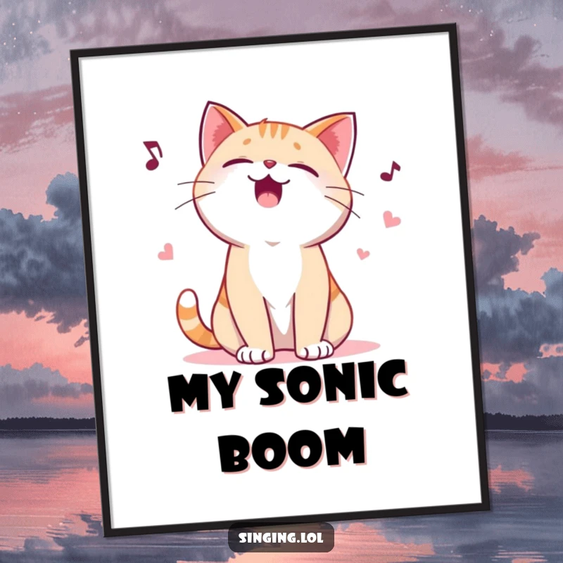 Funny digital art print of a giggling cat character yowling a playful ballad, offering instant humor and vibrant personality for decoration.