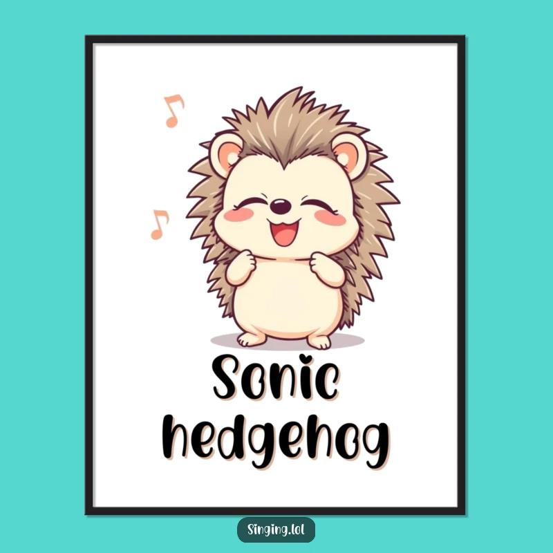 Funny Hedgehog Digital Art: Singing Character Print, Instant Musical Decor