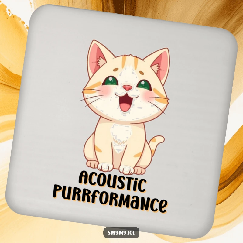 Funny Cat Meowing Coaster, a curious cat meowing a high, playful pitch, protecting surfaces with humor.