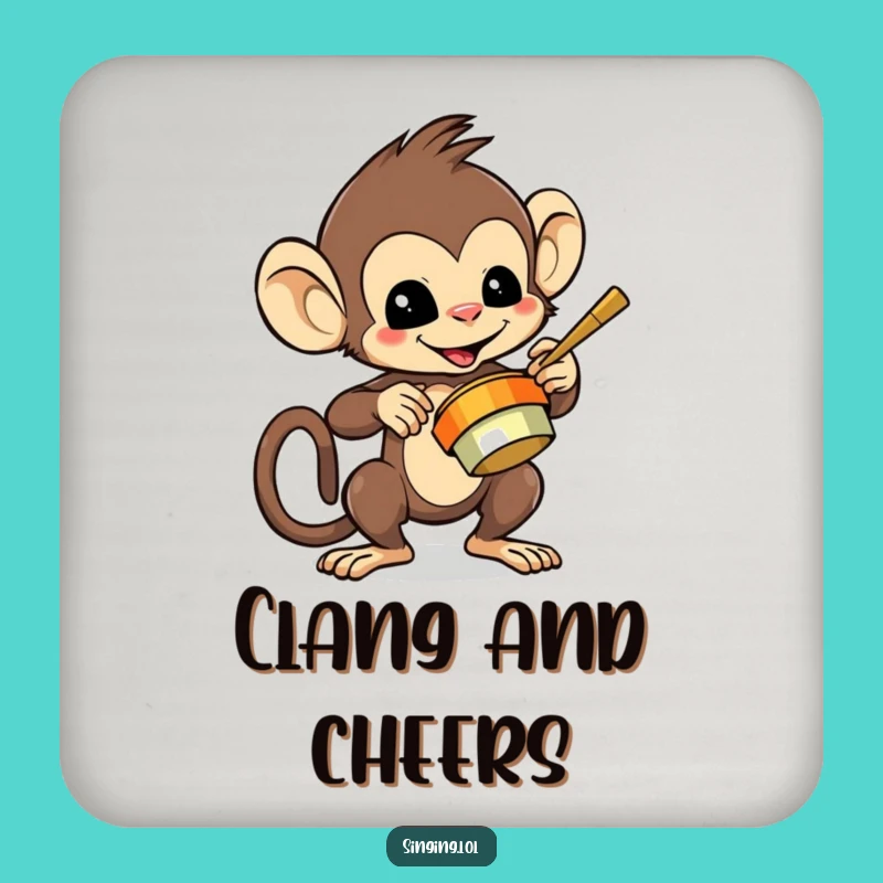 Funny Monkey Playing Cymbals Coaster - Protect Surfaces with Energetic Style