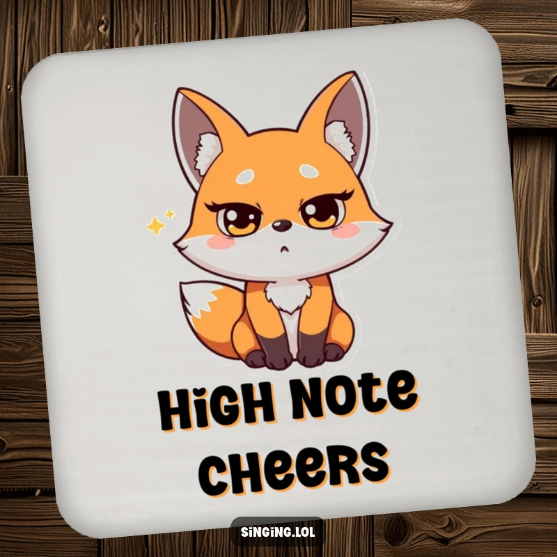 Funny Fox Opera Singer Coaster: A surprised fox hits a high note with squinted eyes, humorous and functional accessory.