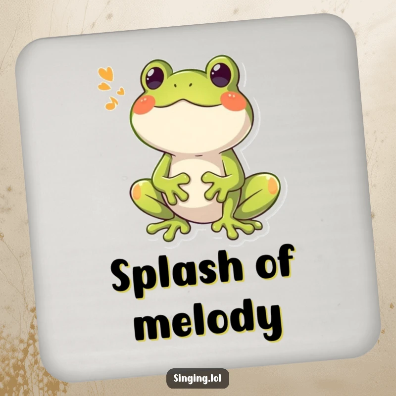 Funny Frog Croaking Coaster, a happy frog croaking a booming song, protecting surfaces with humor.